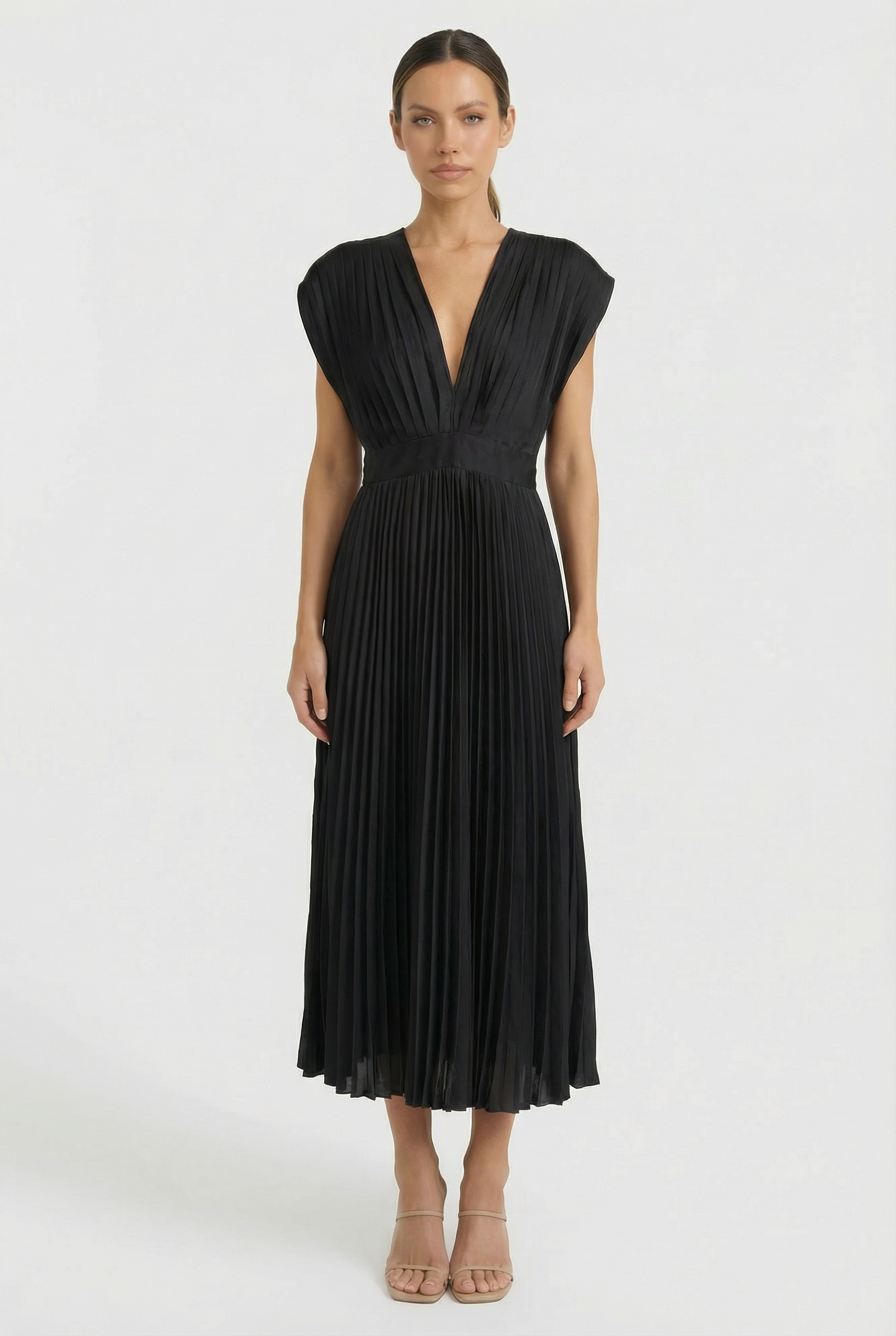 Women's Maxi Dress Pleated V-Neck Sleeveless