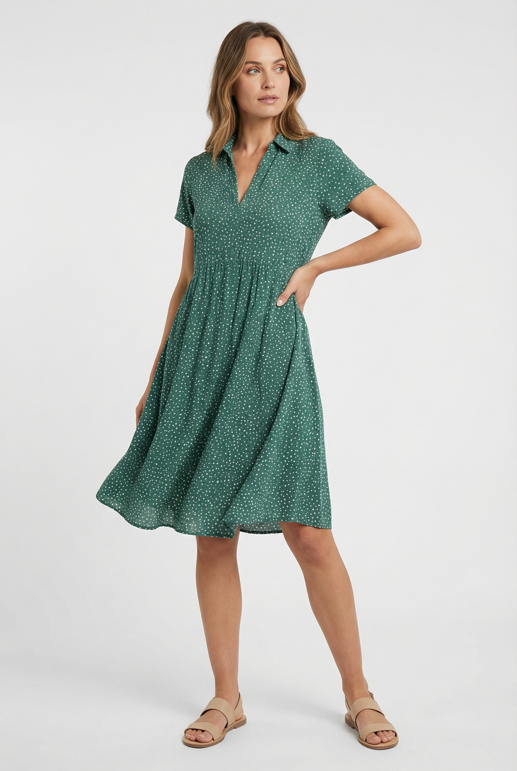 Women's Summer Dress Airy Fabric Short Sleeve Micro Dot Print