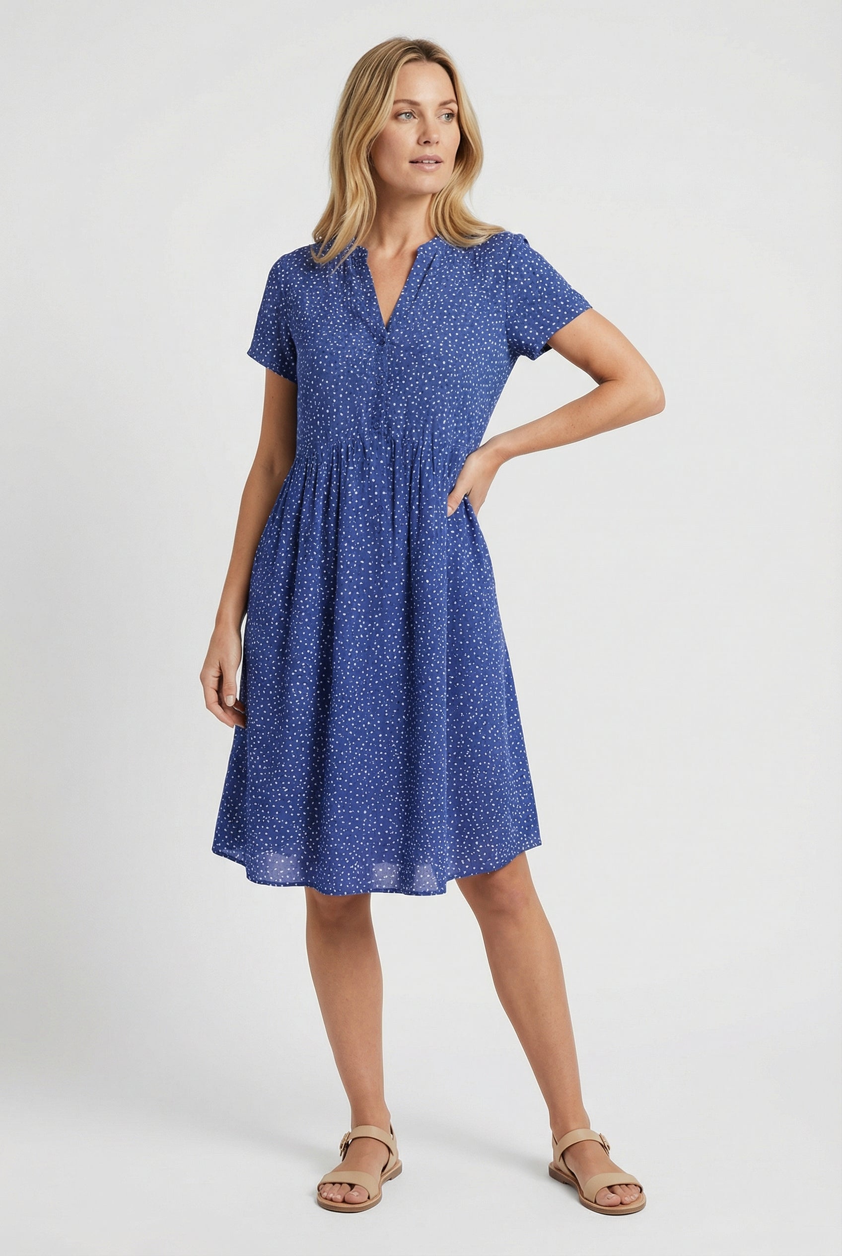 Women's Summer Dress Airy Fabric Short Sleeve Micro Dot Print