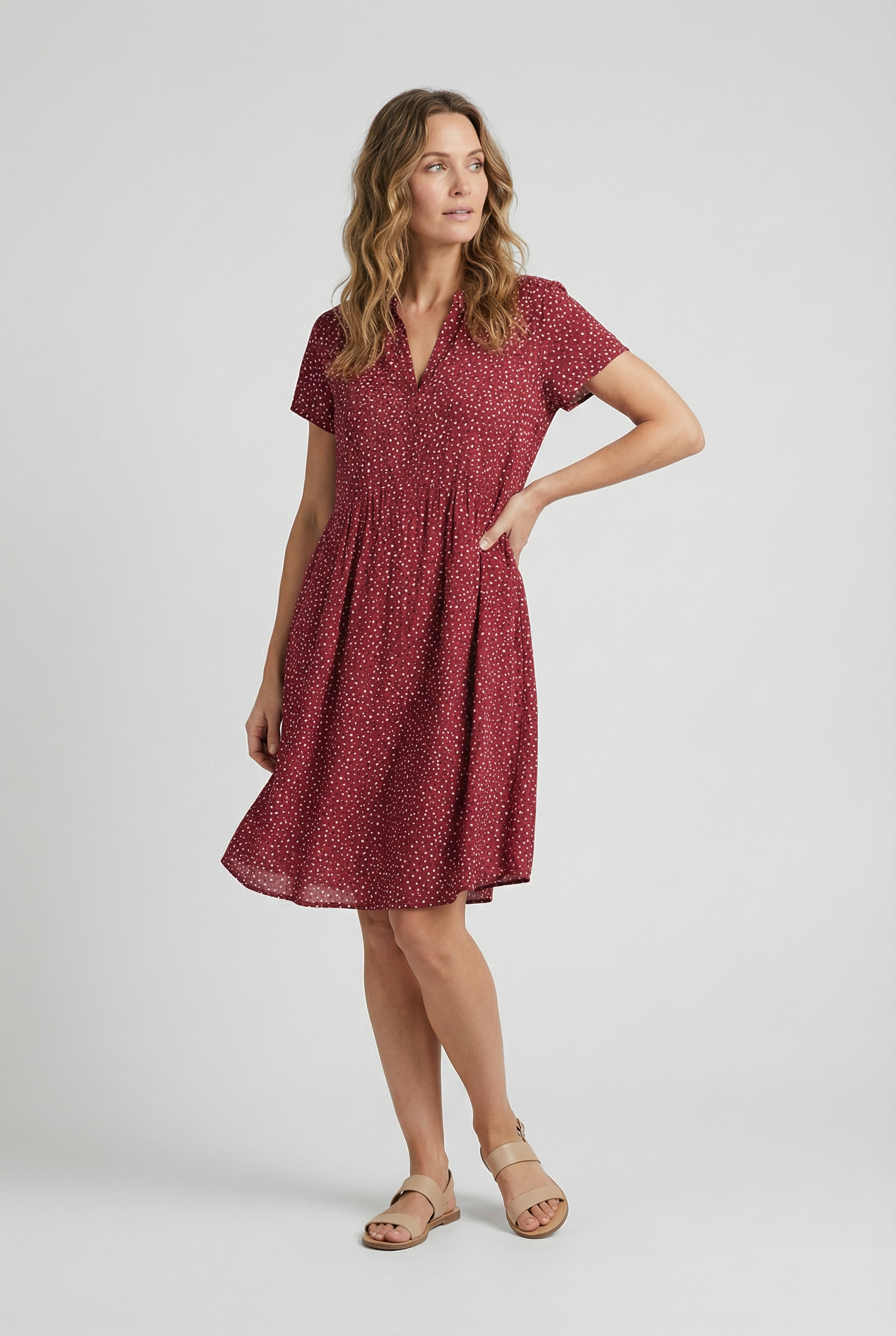 Women's Summer Dress Airy Fabric Short Sleeve Micro Dot Print