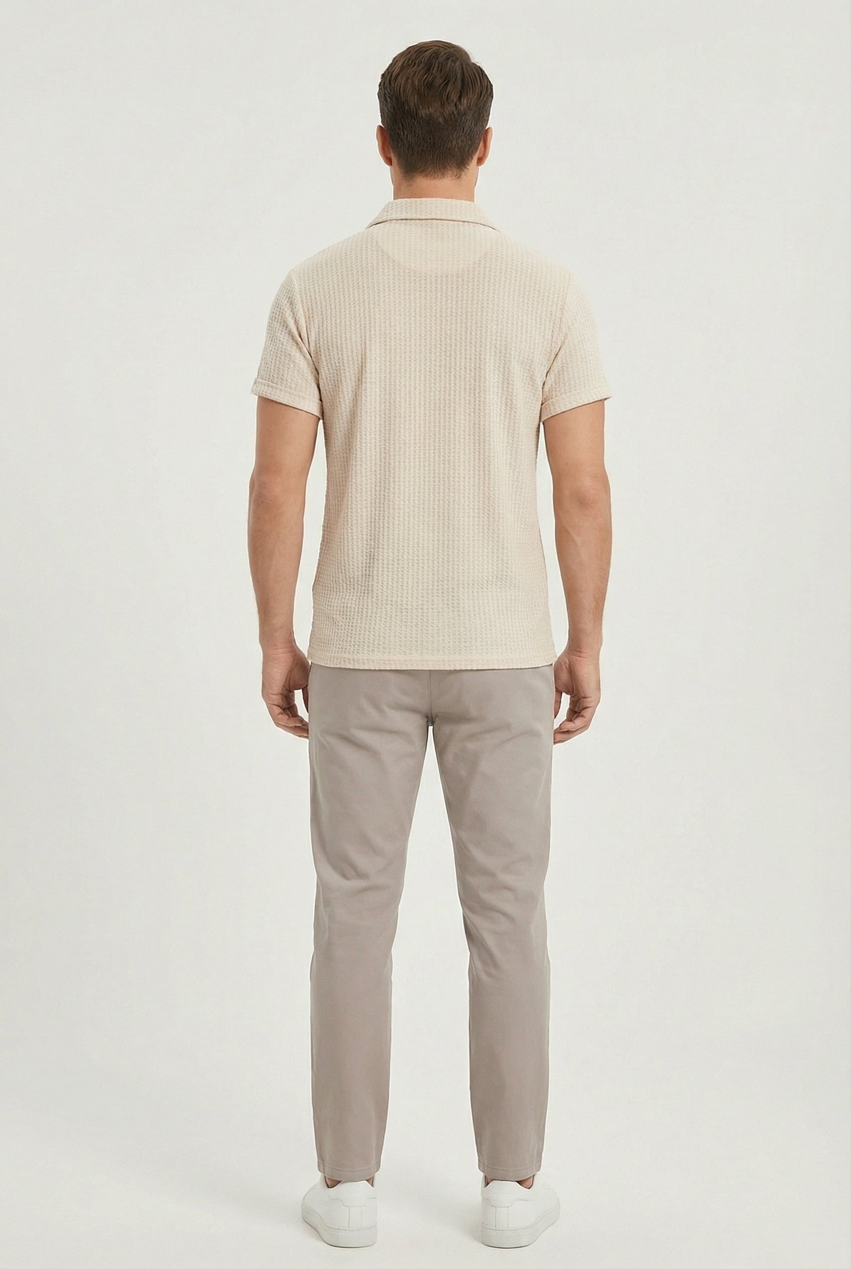 Men's Polo Shirt Waffle Knit Breathable Fabric Relaxed Fit with Turn-Down Collar