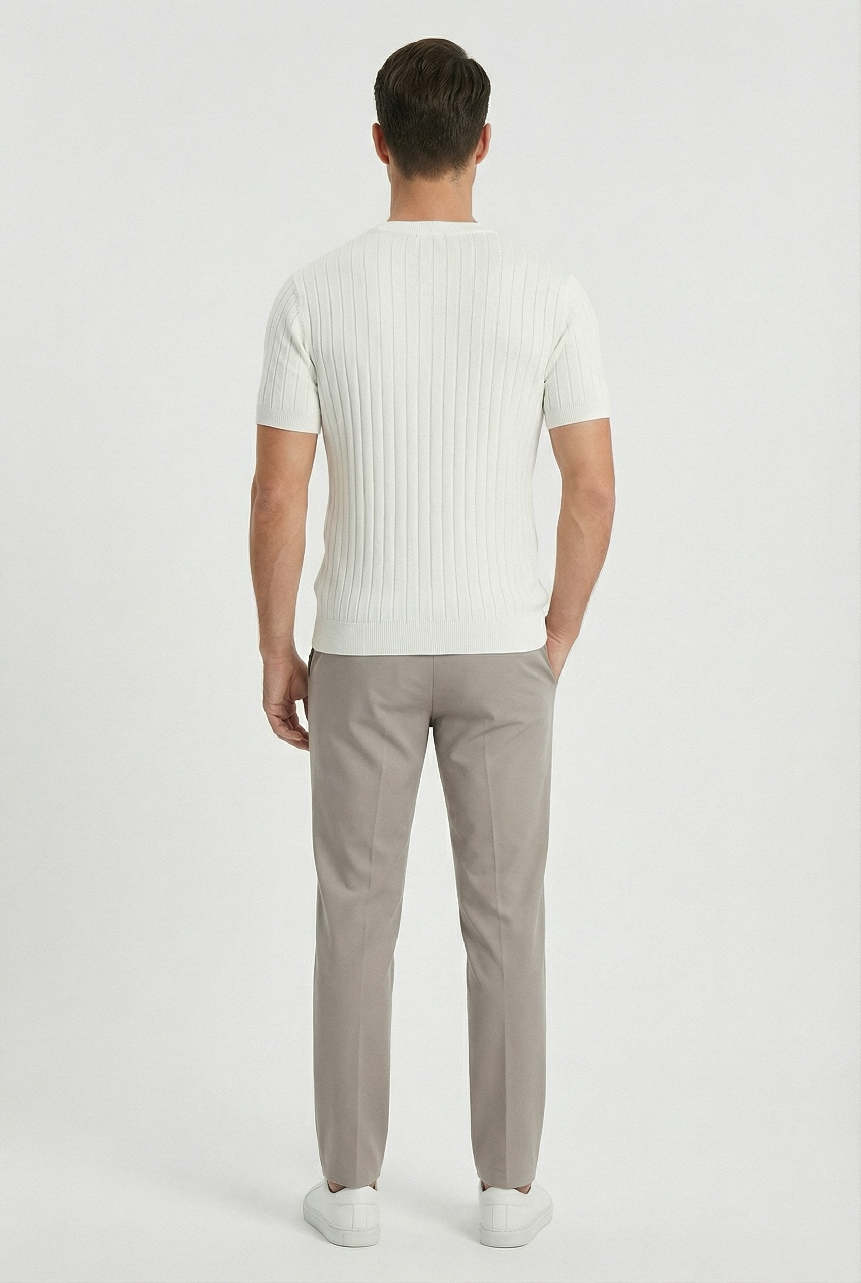 Men's T Shirt Ribbed Knit Soft Stretch V-Neck Short Sleeve Casual Wear