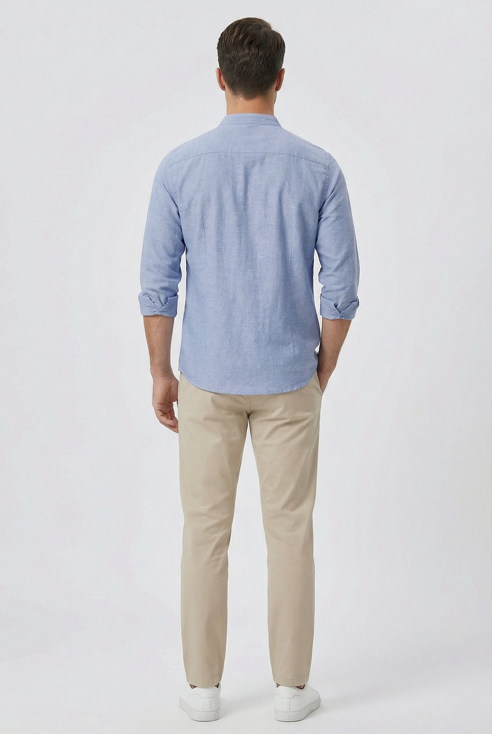 Men's Shirt Linen Relaxed Fit Mandarin Collar Lightweight Casual