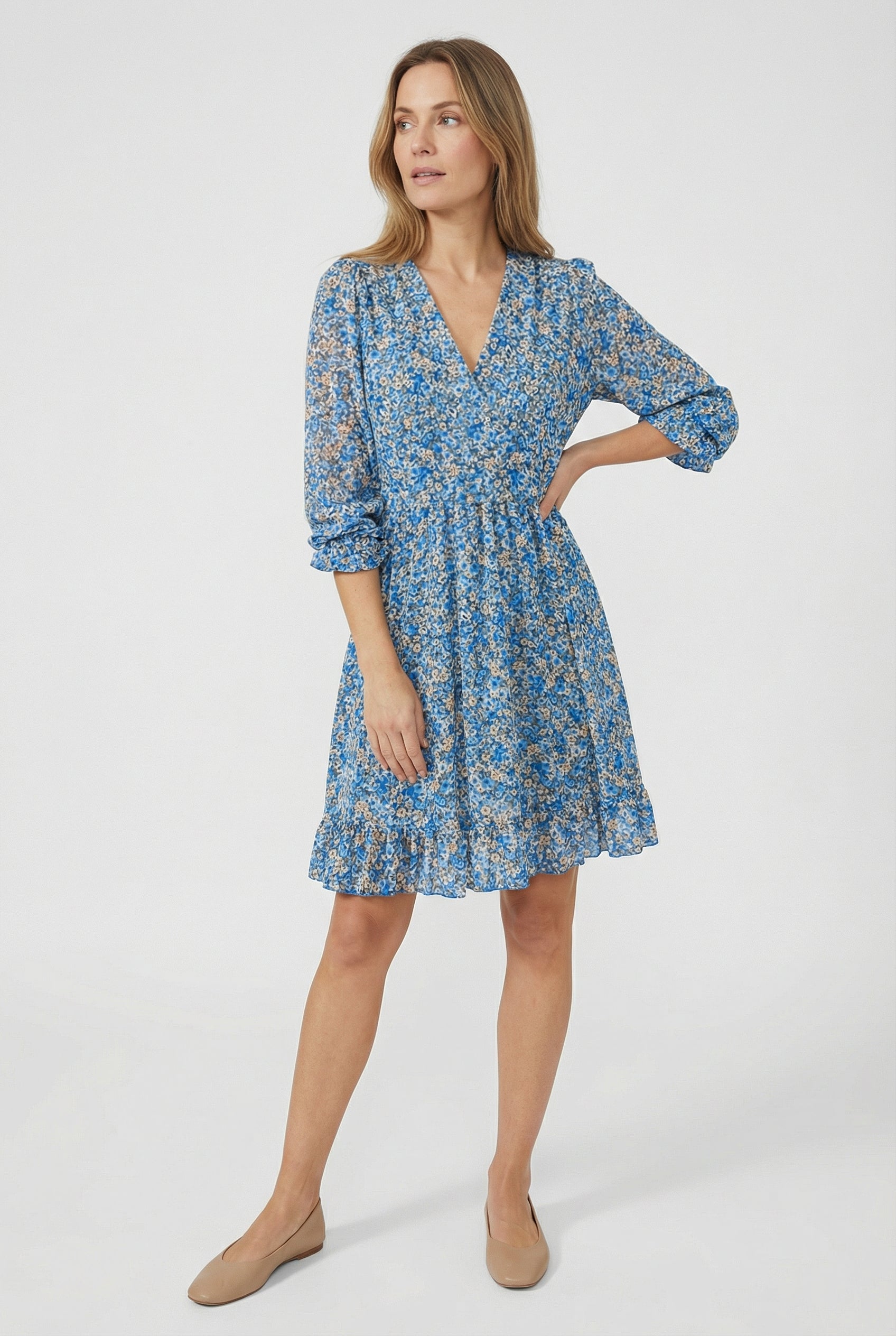 Womens Dress Silky Soft V-Neck Flowy Skirt Ruffles Summer Dresses