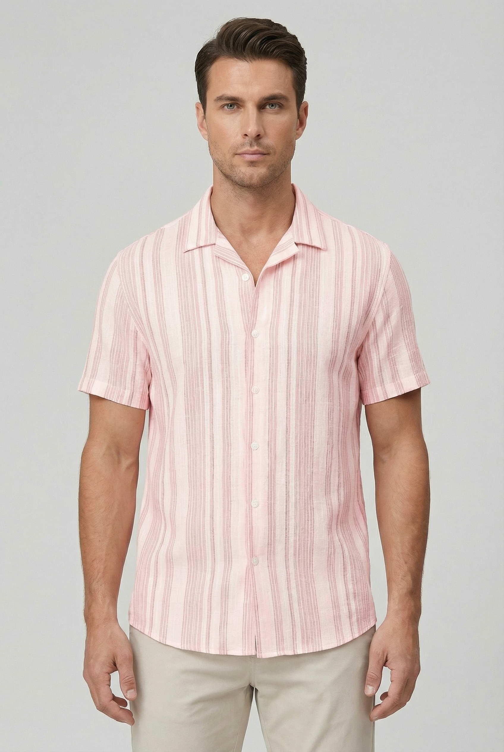 Men's Shirt Cotton Short Sleeve Striped Design with 3D Digital Print