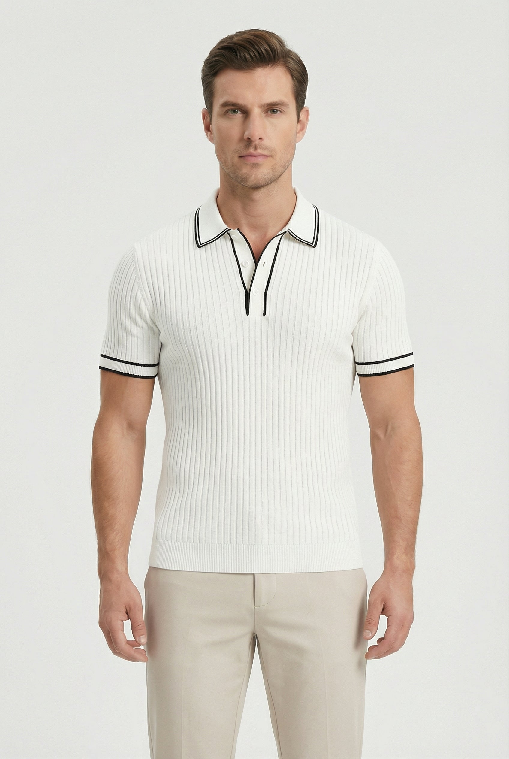 Men's Polo Shirt Knit Fabric Tailored Fit with Contrast Collar and Tipping