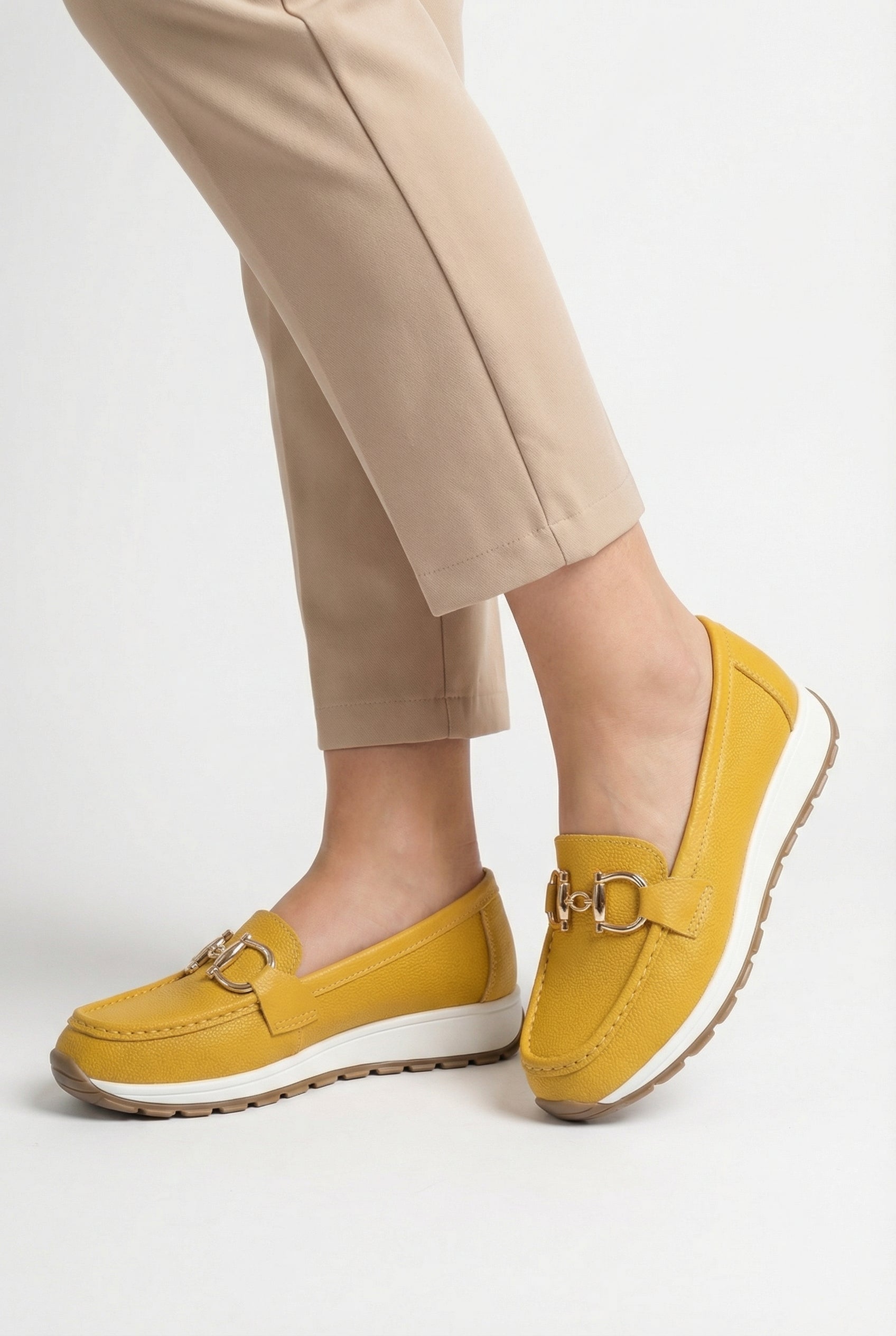 Women's Loafers Vegan Leather Flat Wedge with Buckle Accent