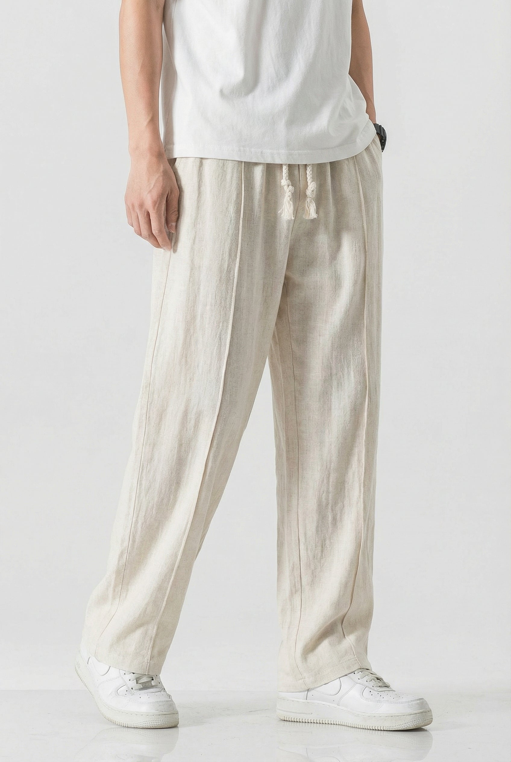 Men's Sweatpants Linen Regular Fit Elastic Waistband Woven Drawstrings