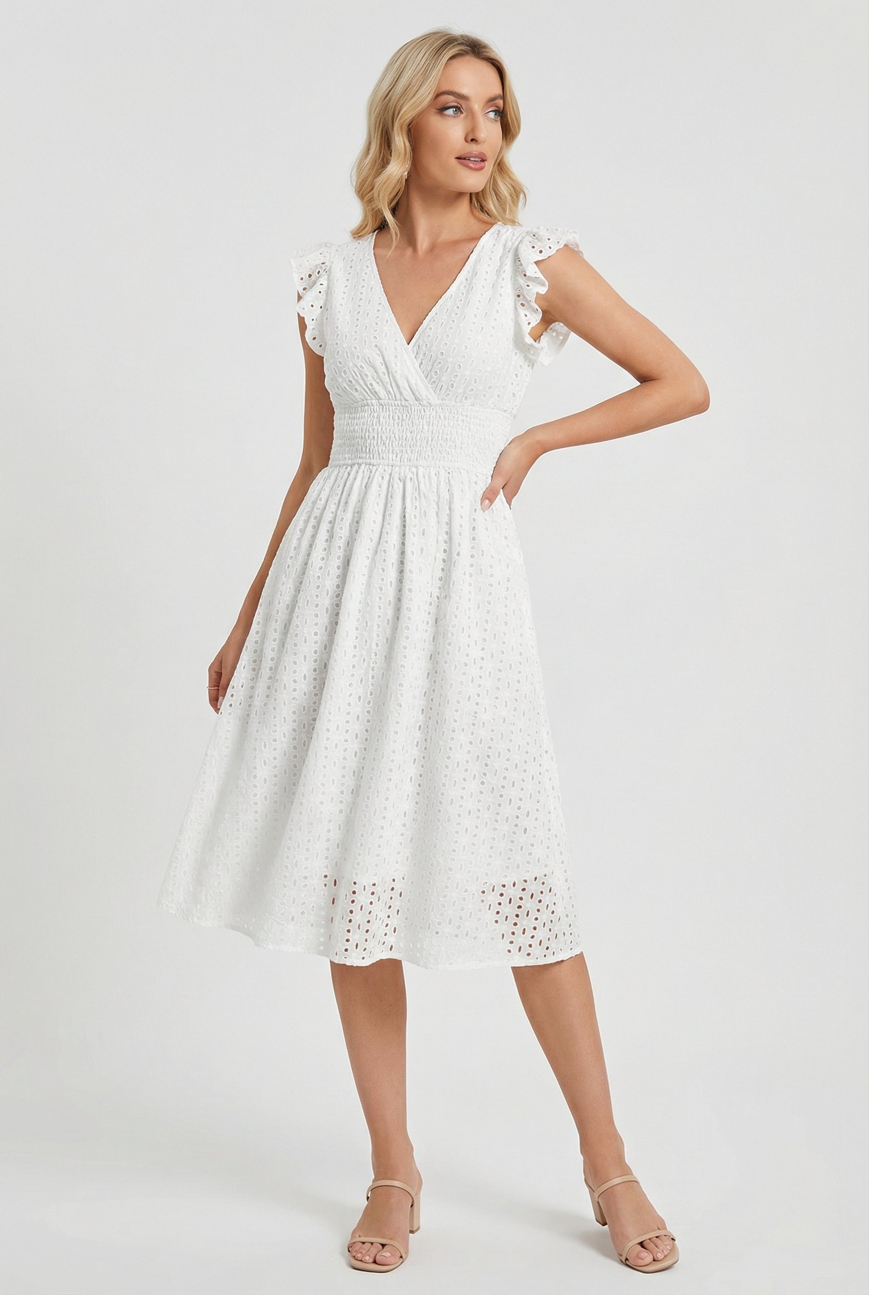 Women's Dress V-Neck Eyelet A-Line Casual Summer Dress