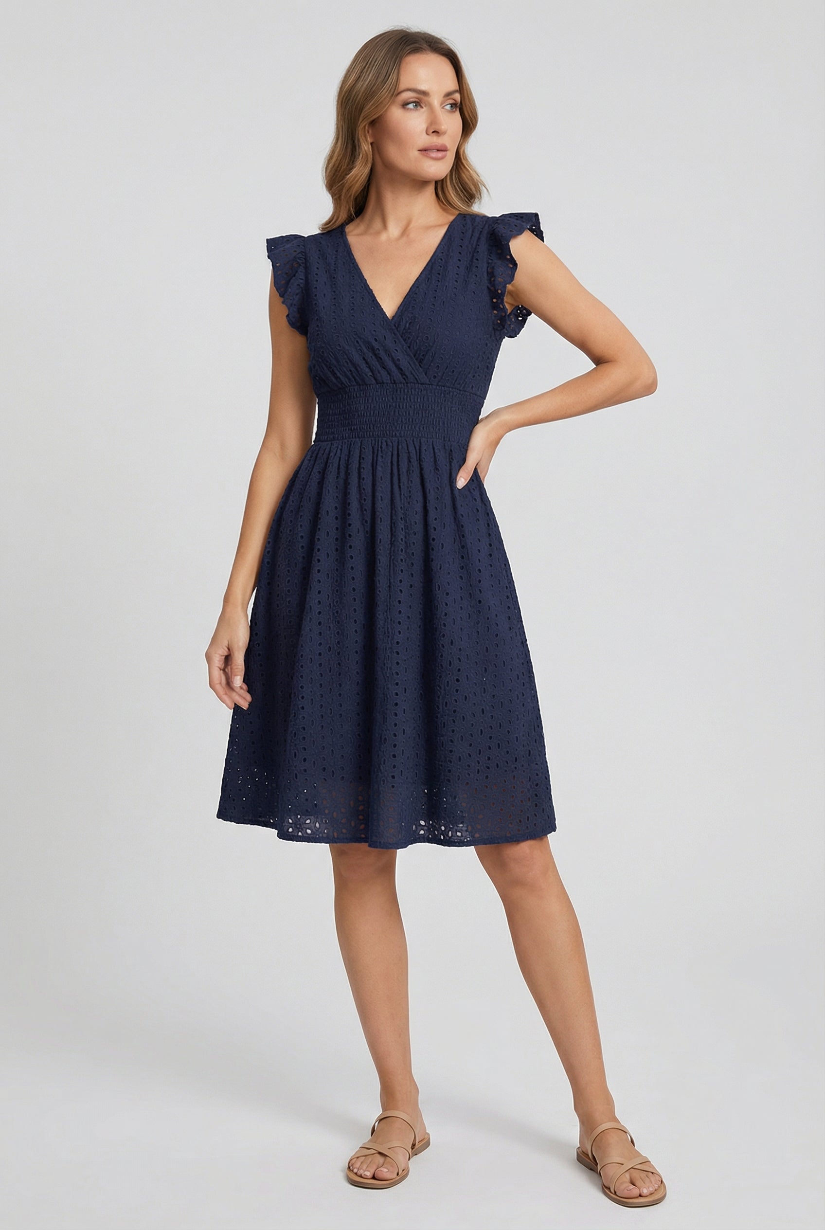 Women's Dress V-Neck Eyelet A-Line Casual Summer Dress