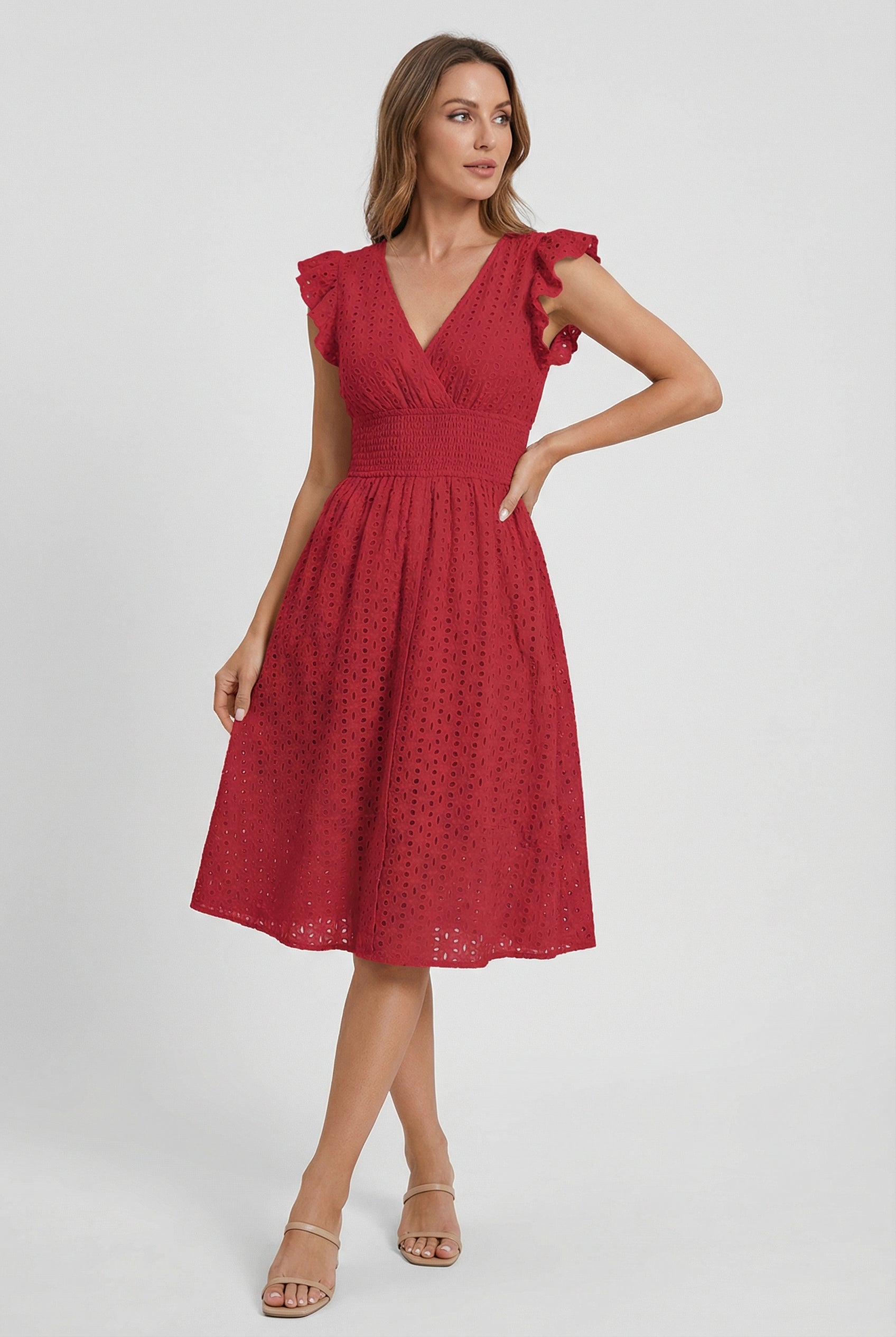 Women's Dress V-Neck Eyelet A-Line Casual Summer Dress