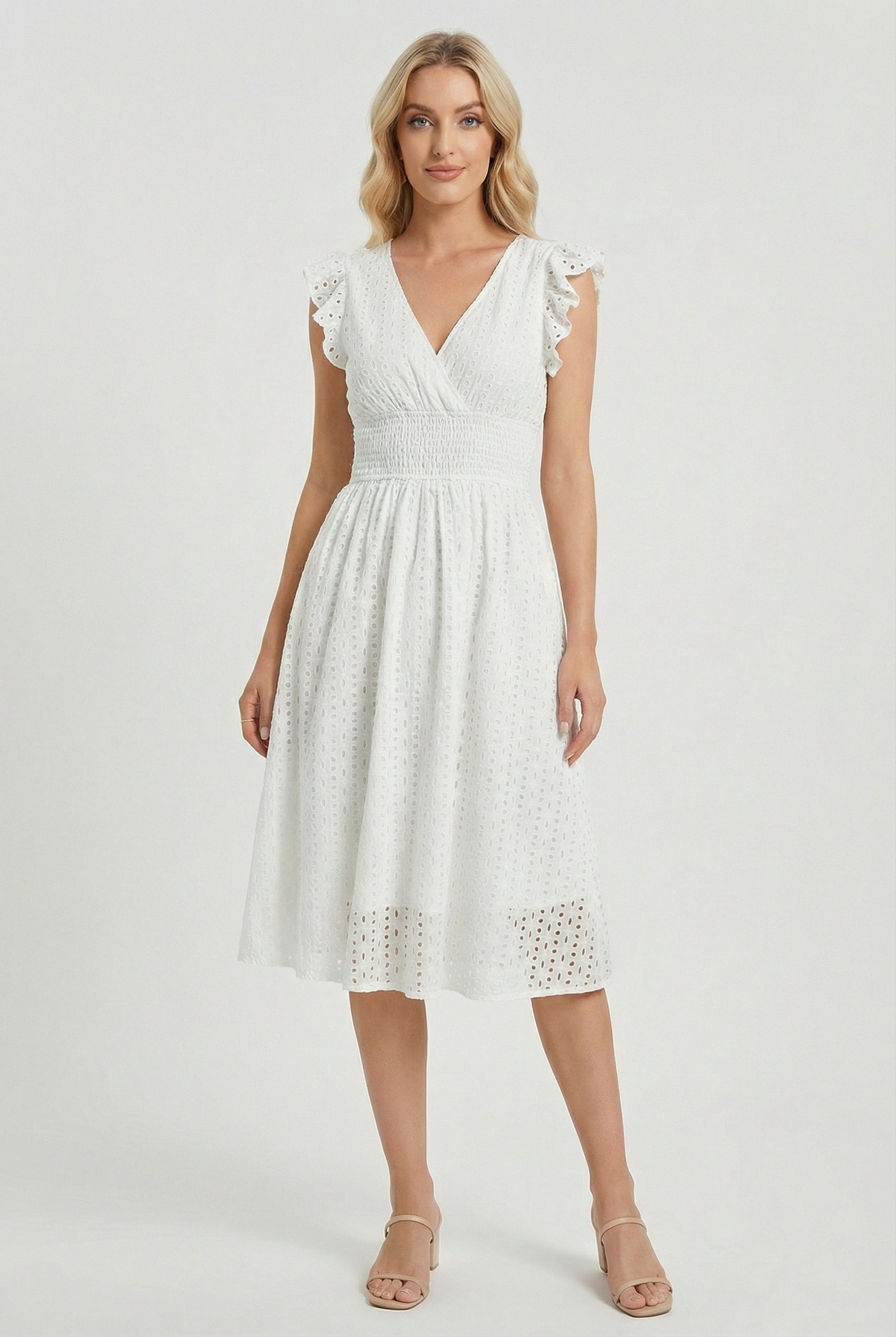 Women's Dress V-Neck Eyelet A-Line Casual Summer Dress