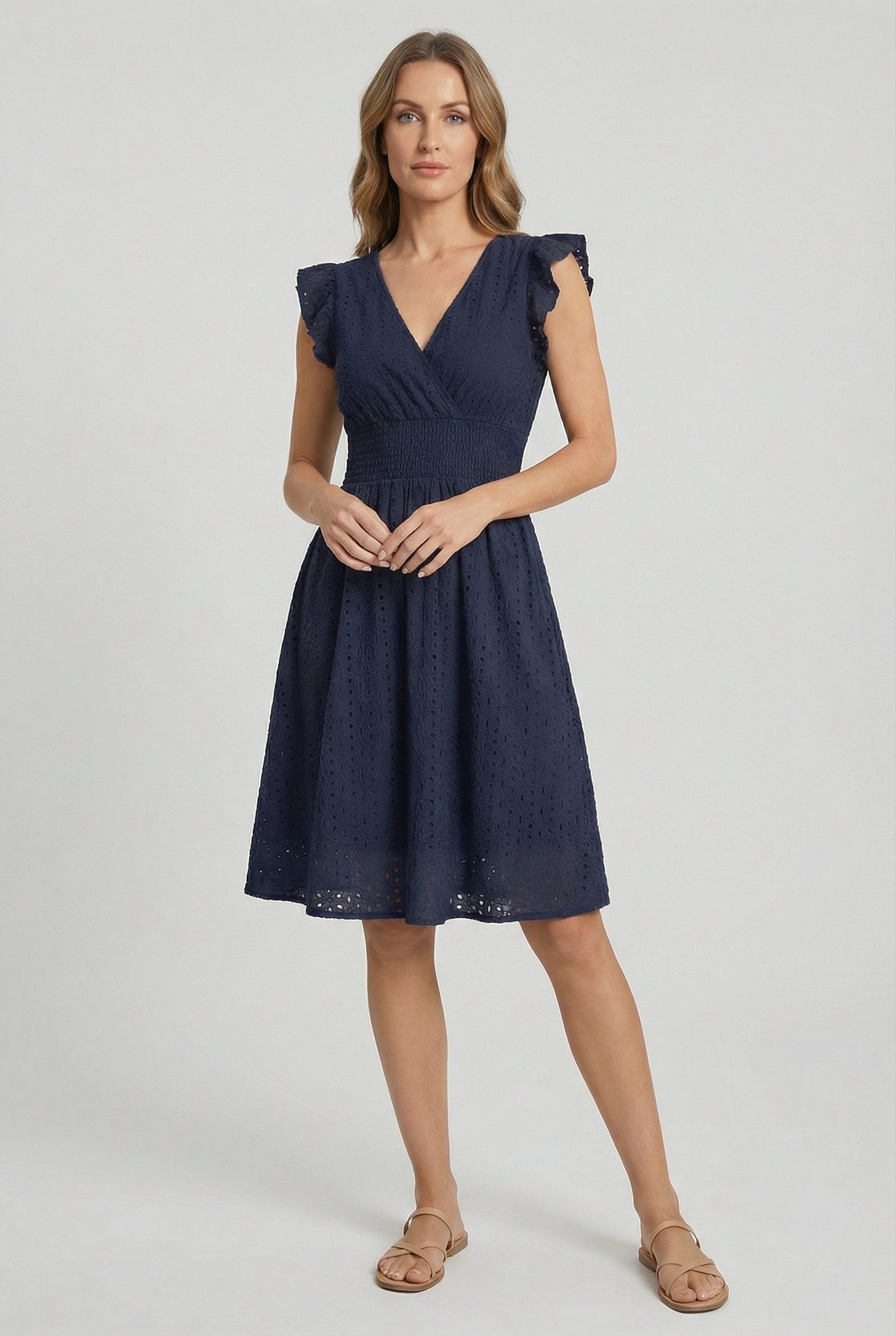 Women's Dress V-Neck Eyelet A-Line Casual Summer Dress