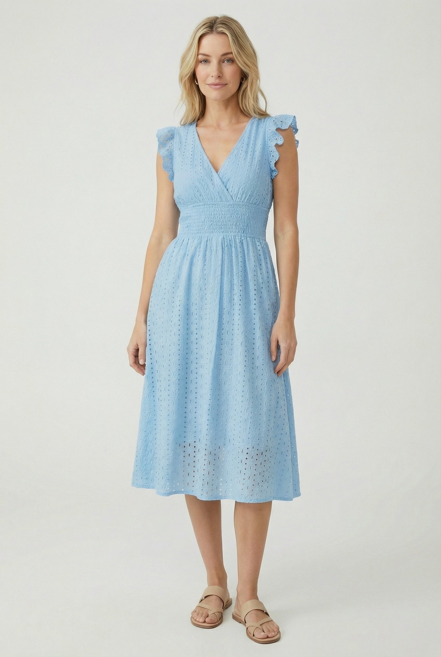 Women's Dress V-Neck Eyelet A-Line Casual Summer Dress