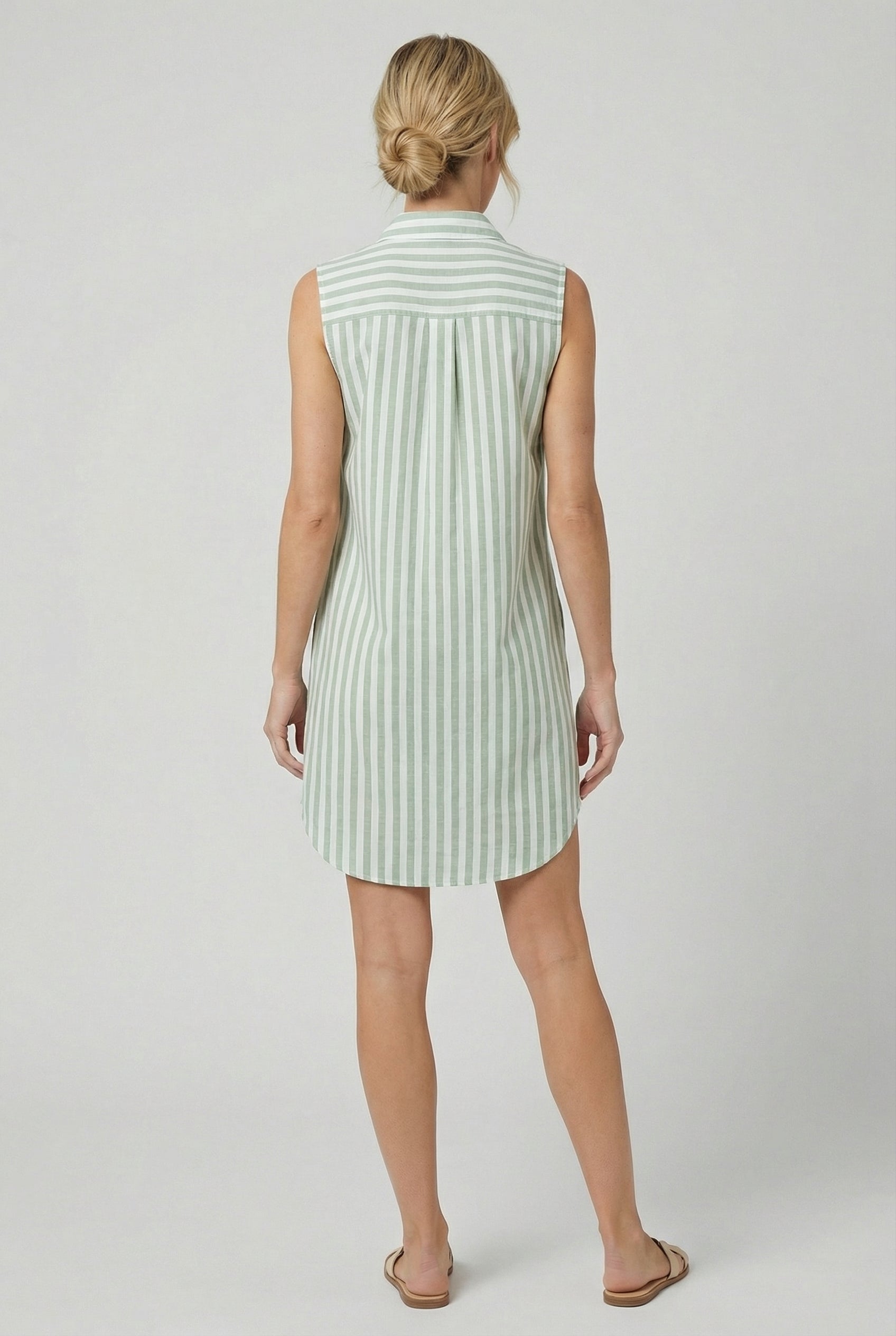 Women's Dress Cotton Blend Sleeveless Striped Casual Shirt Dress