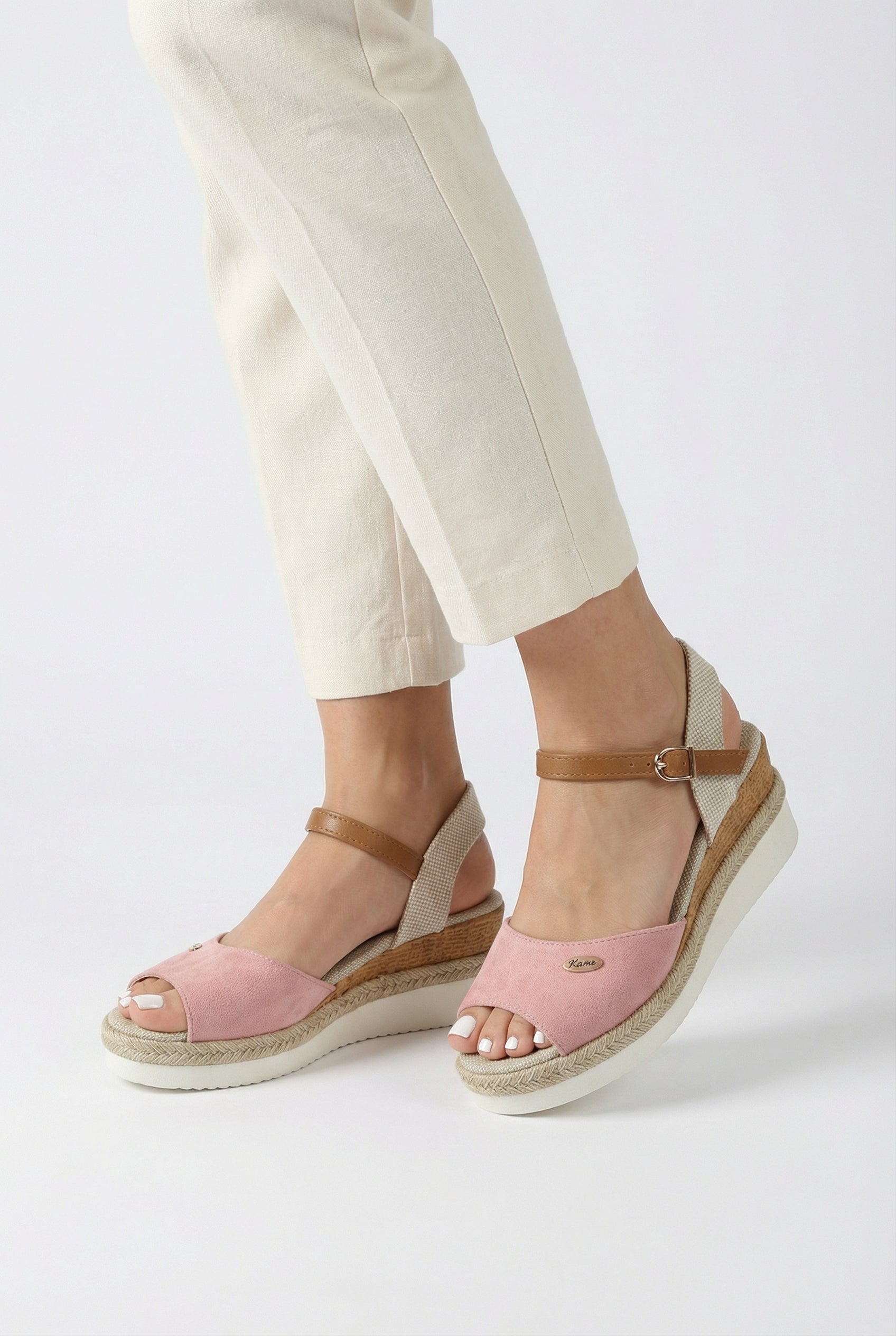 Women's Espadrilles Faux Suede and Canvas Closed-Toe with Jute Midsole and Adjustable Strap