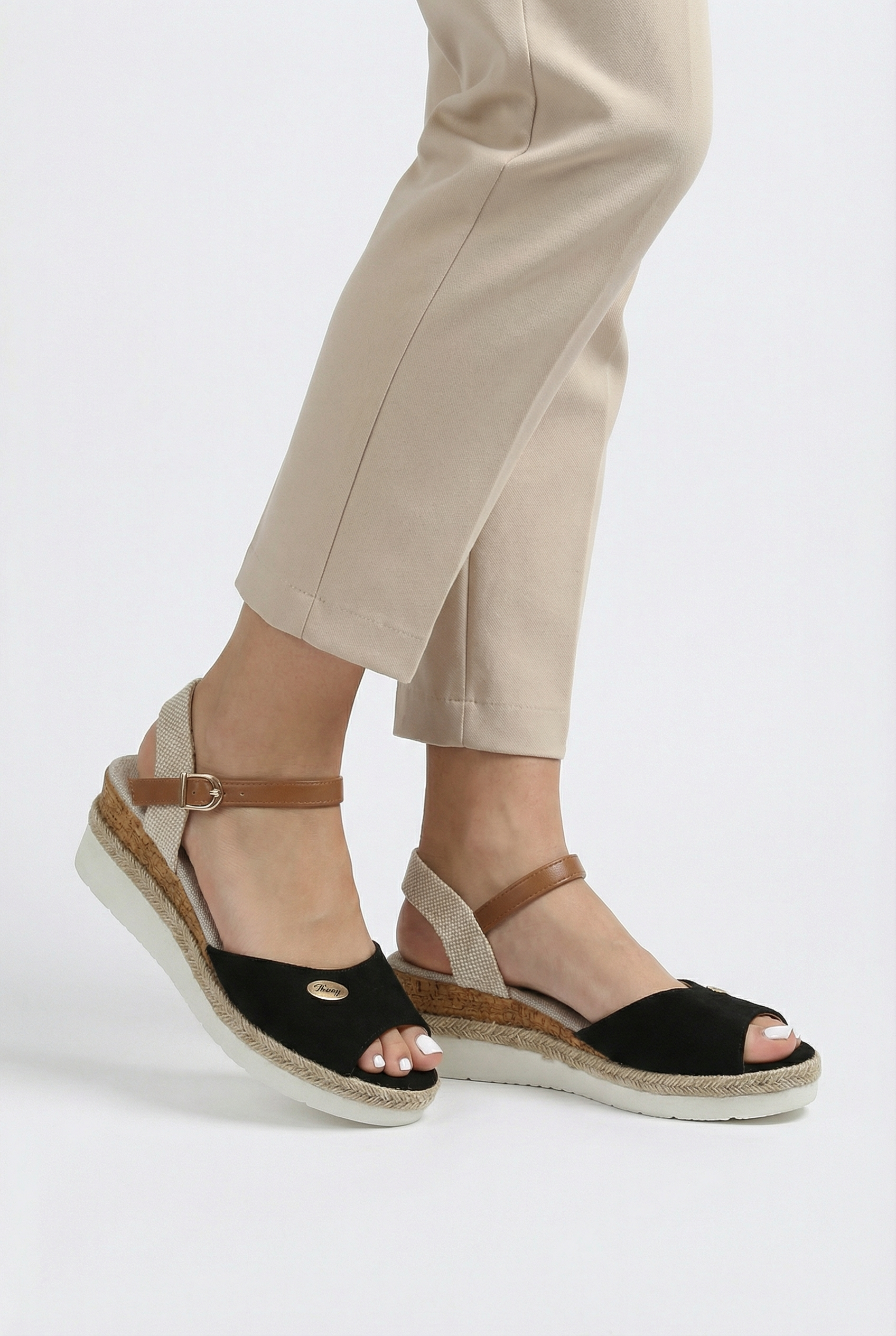 Women's Espadrilles Faux Suede and Canvas Closed-Toe with Jute Midsole and Adjustable Strap
