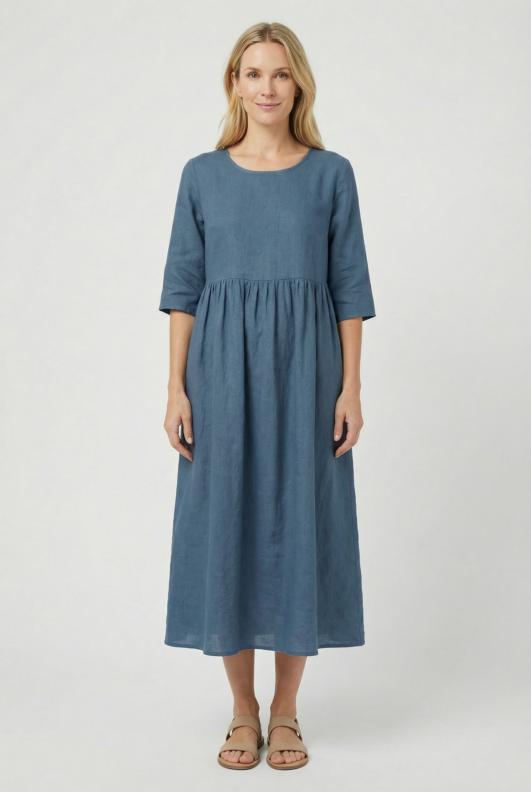 Women's Dress Cotton Linen Short Sleeve Casual with Pockets