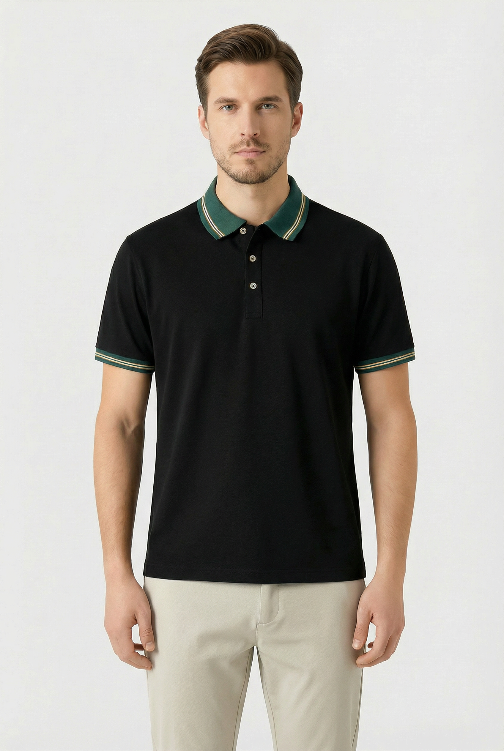 Men's Polo Shirt Cotton Breathable Stretch Fit Button-Up Design