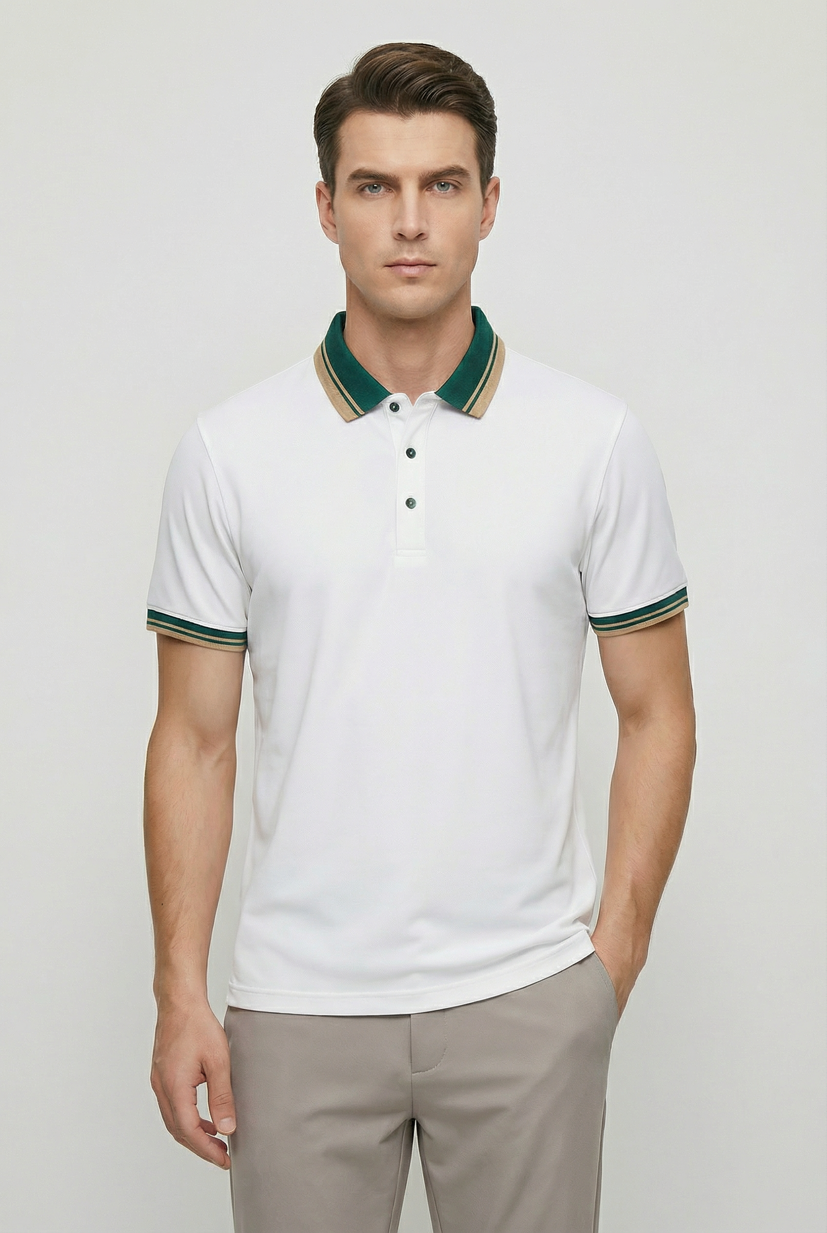 Men's Polo Shirt Cotton Breathable Stretch Fit Button-Up Design