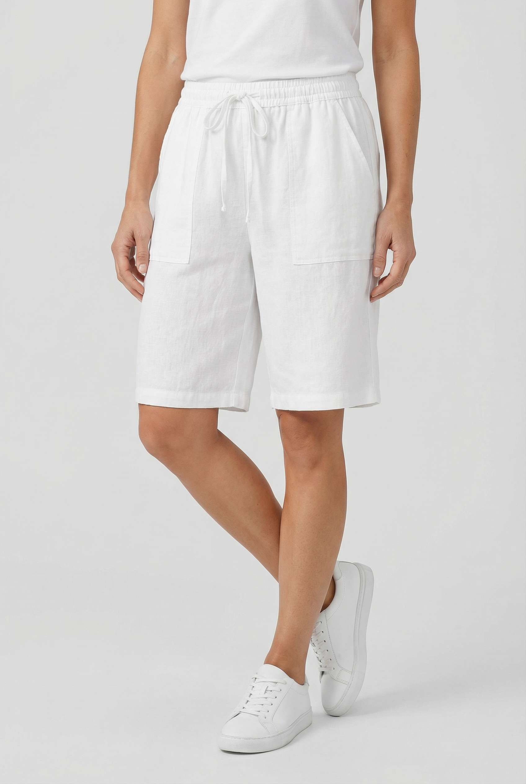 Women's Bermuda Shorts Cotton Relaxed Fit with Tie Belt and Pockets