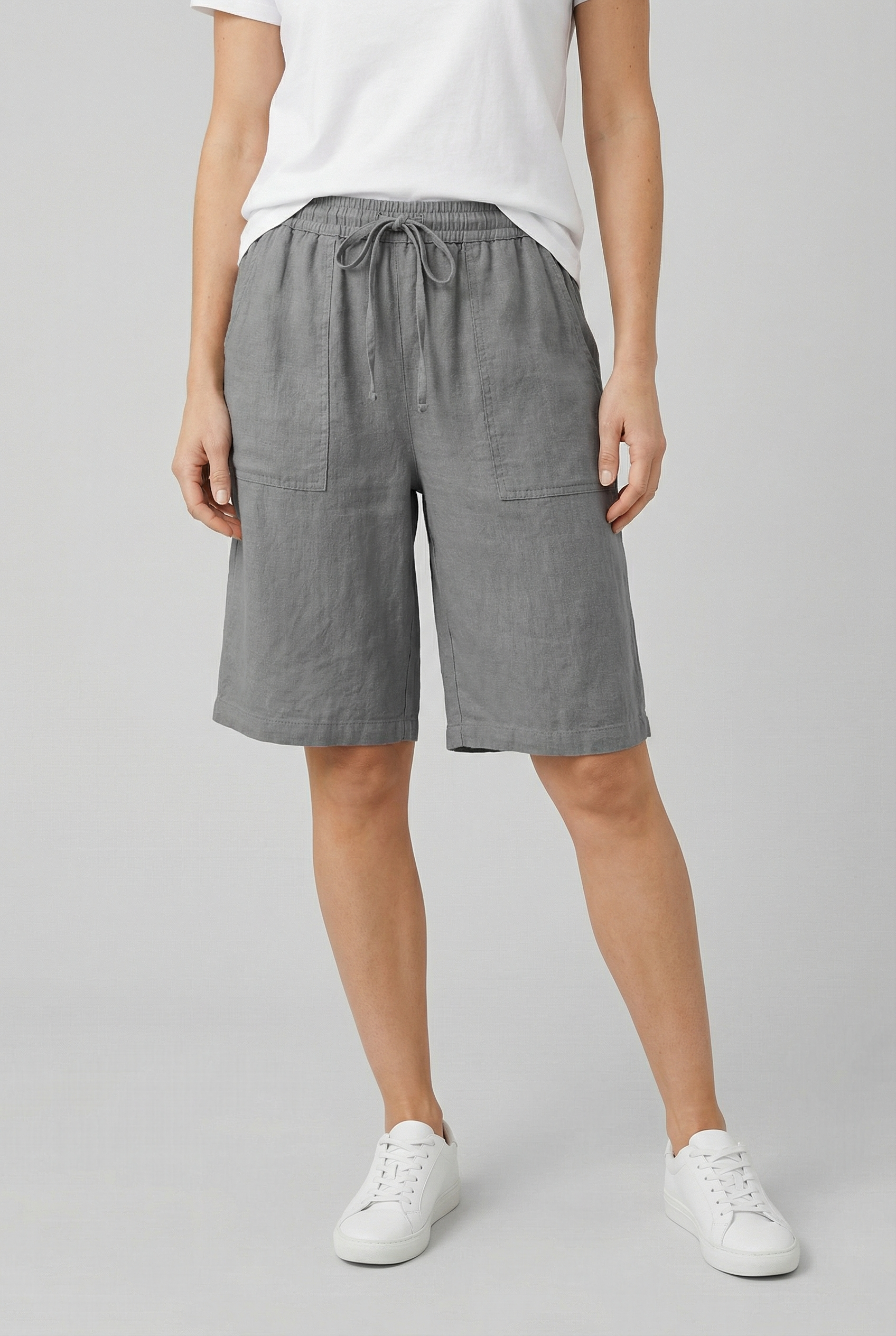 Women's Bermuda Shorts Cotton Relaxed Fit with Tie Belt and Pockets