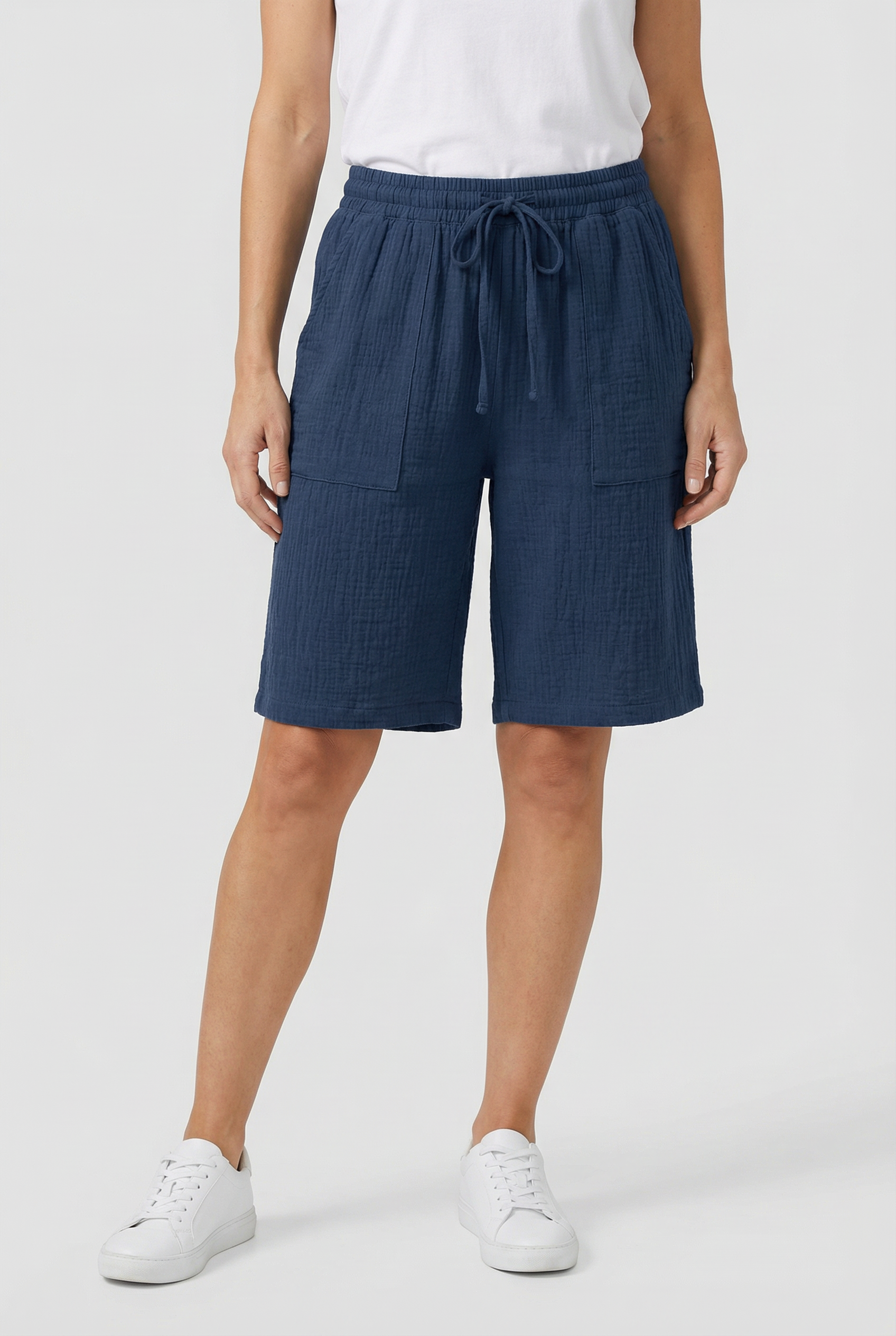 Women's Bermuda Shorts Cotton Relaxed Fit with Tie Belt and Pockets