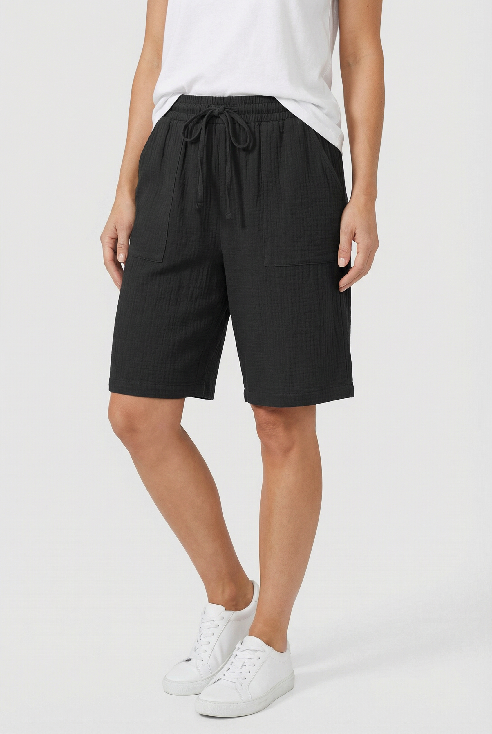 Women's Bermuda Shorts Cotton Relaxed Fit with Tie Belt and Pockets