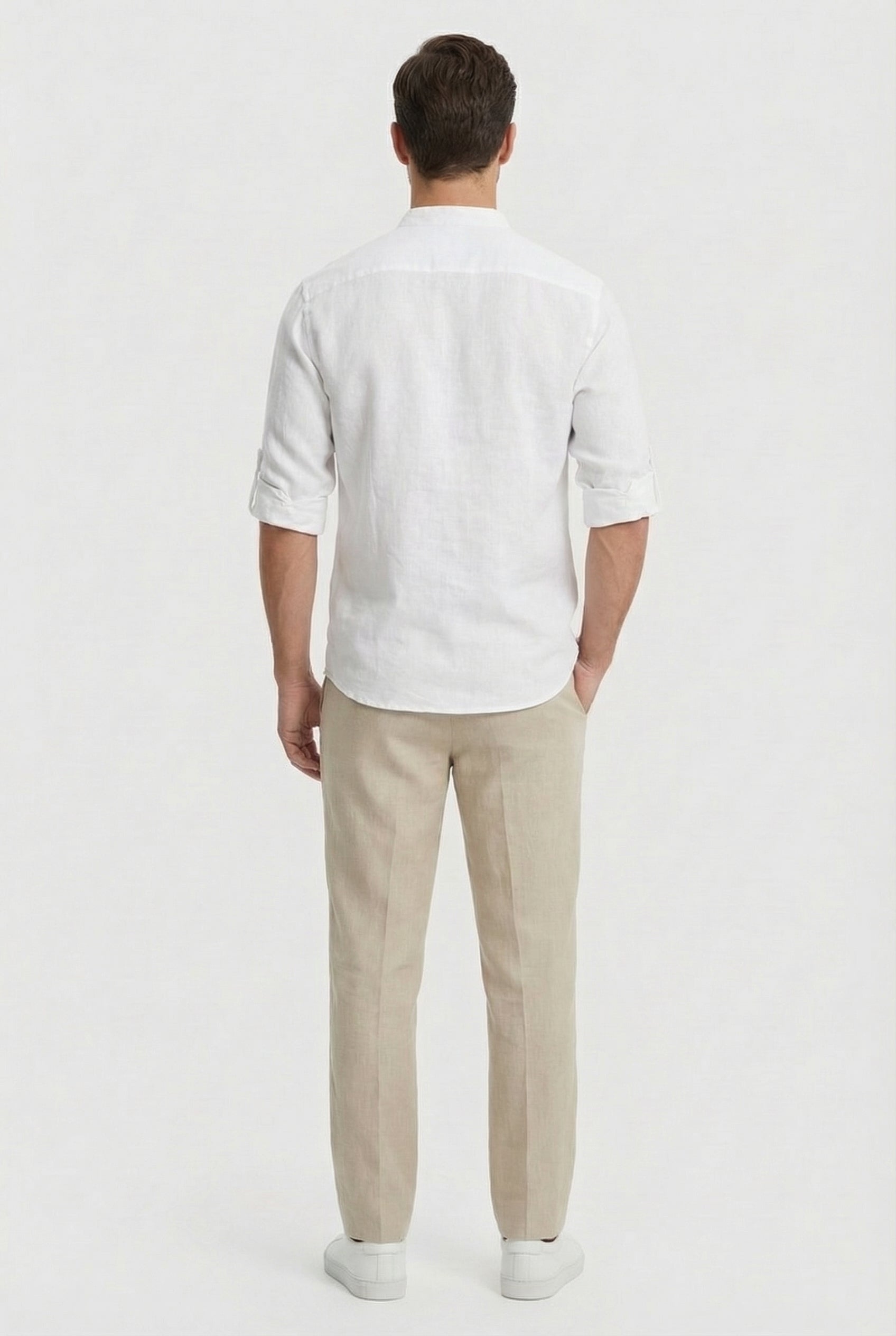 Men's Shirt Lightweight Linen Relaxed Fit Mandarin Collar Casual