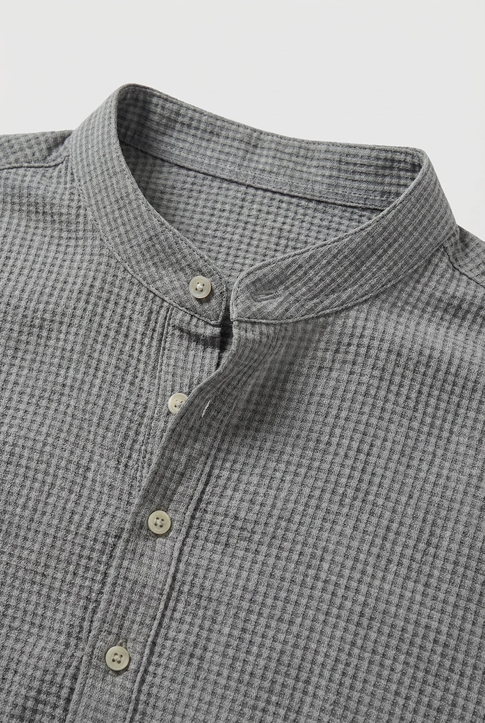 Men's Shirt Cotton Linen Blend Tailored Fit Mandarin Collar Roll-Up Sleeves