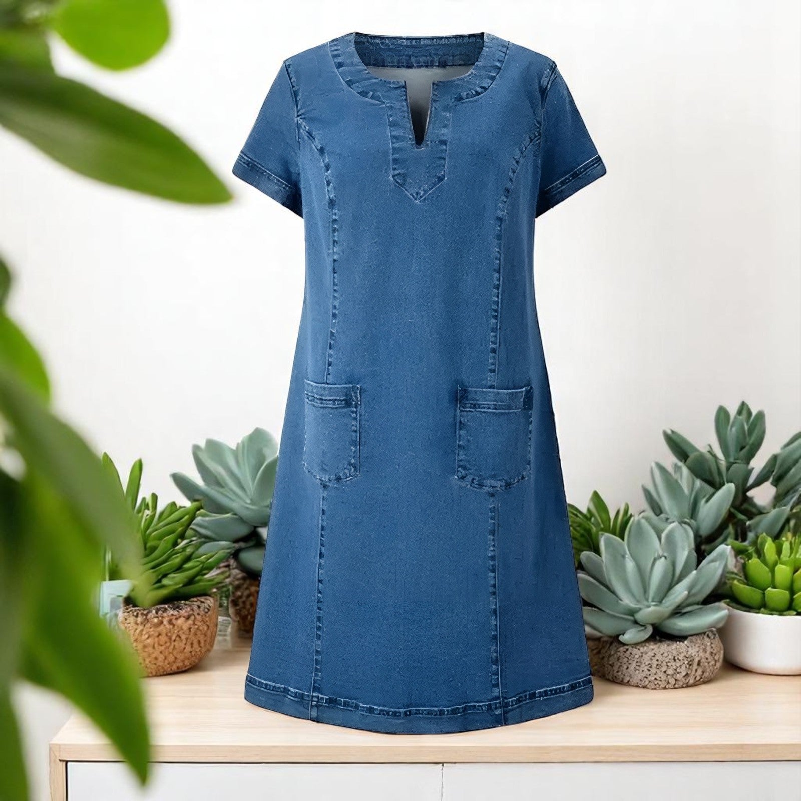 Women's Denim A-Line Dress | Casual Style | Sleeveless | Knee-Length