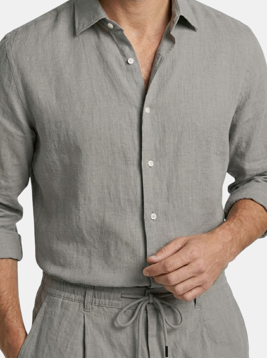 Men's Linen Two-Piece Set | Breathable Long Sleeve Shirt & Drawstring Shorts Summer