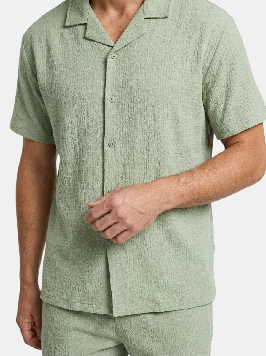 Men's Two-Piece Set | Relaxed Camp Collar Shirt & Elasticated Waist Shorts