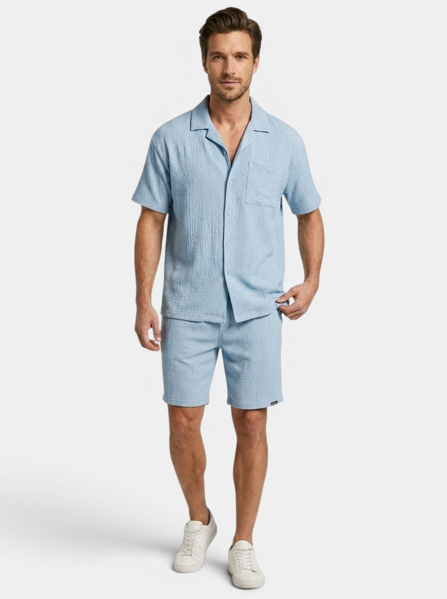 Men's Two-Piece Set | Relaxed Camp Collar Shirt & Elasticated Waist Shorts