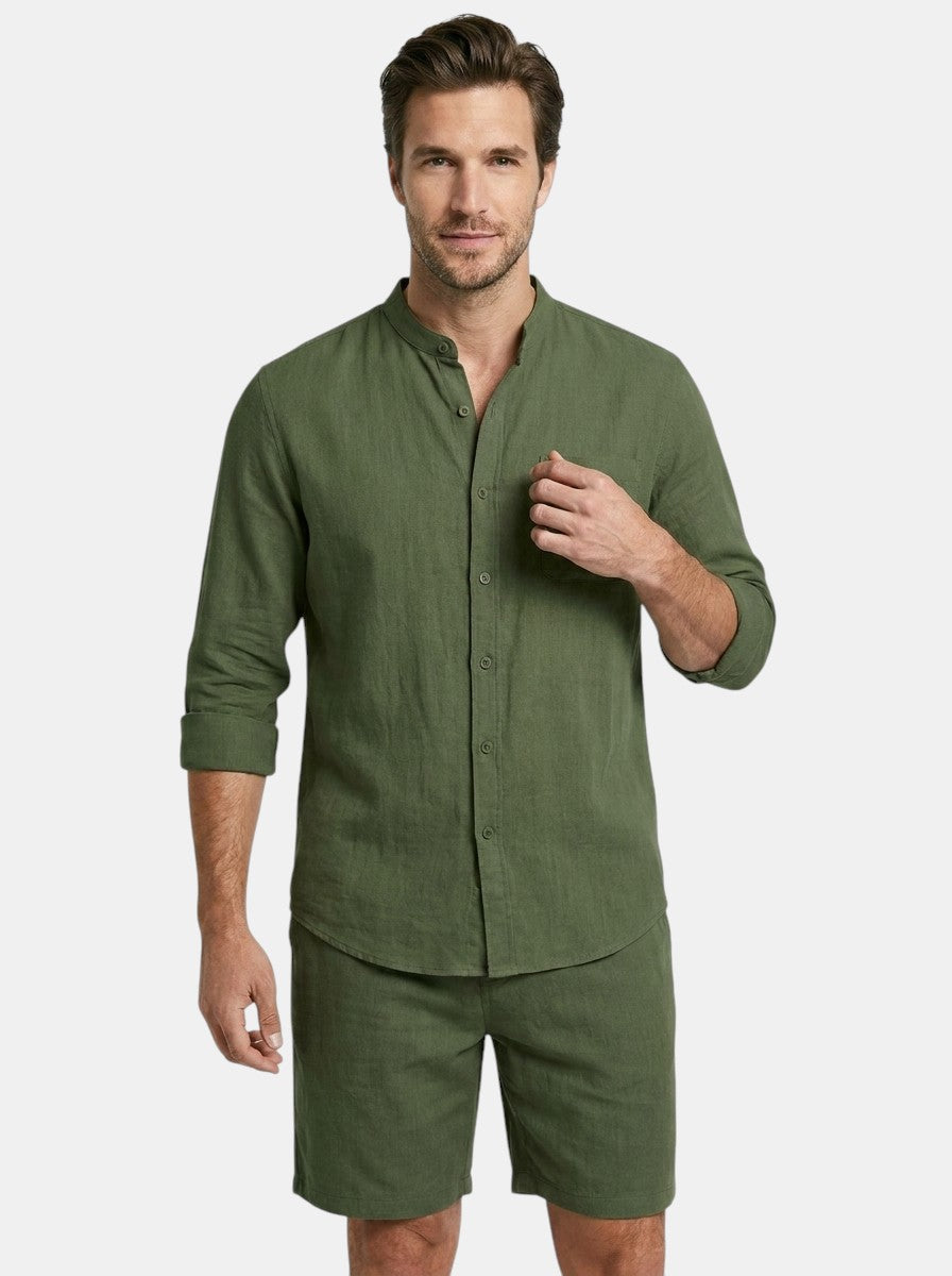 Men's Lightweight Cotton Summer Set | Relaxed Fit Long Sleeve Shirt & Shorts