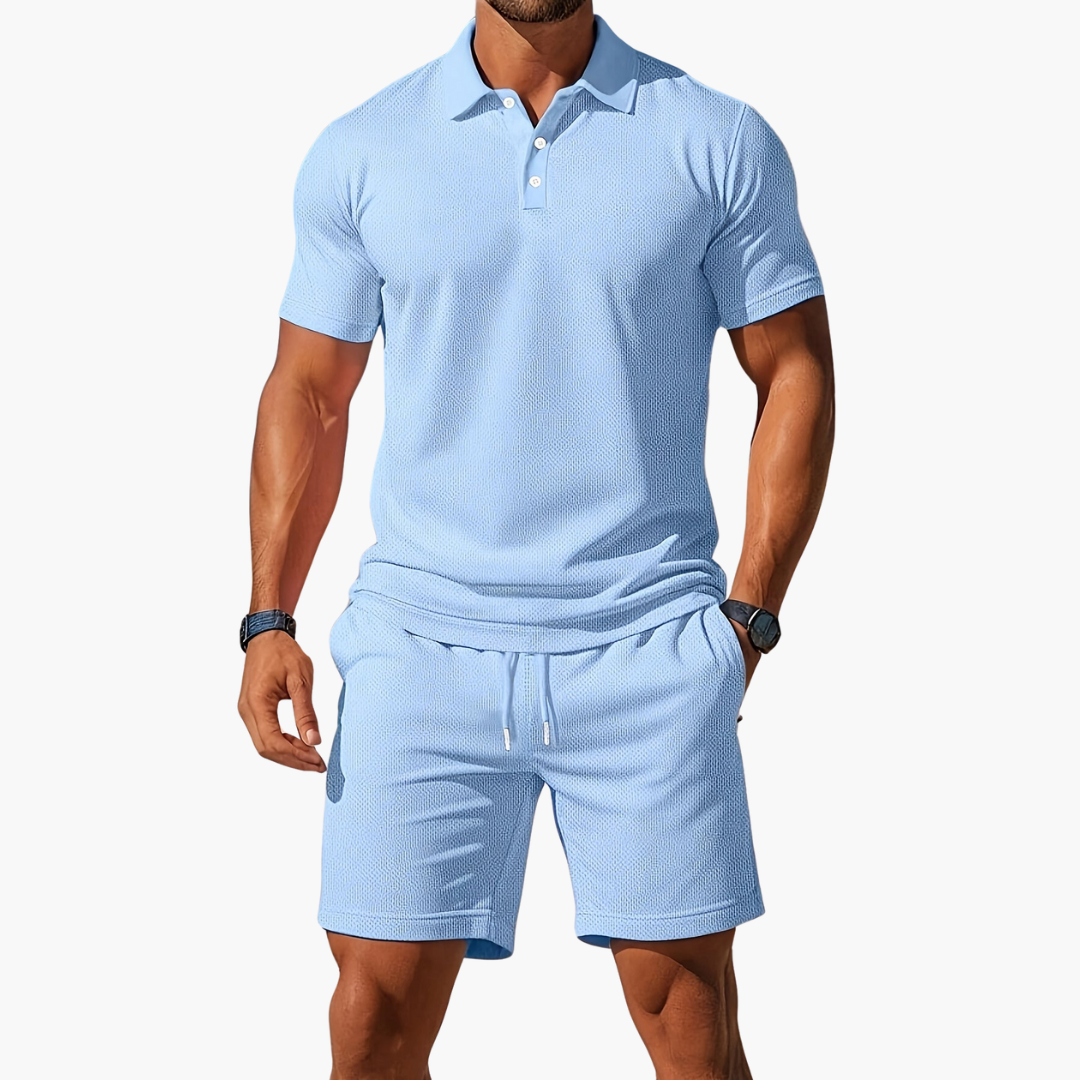 Men's Casual Polo Summer Set with Drawstring Shorts