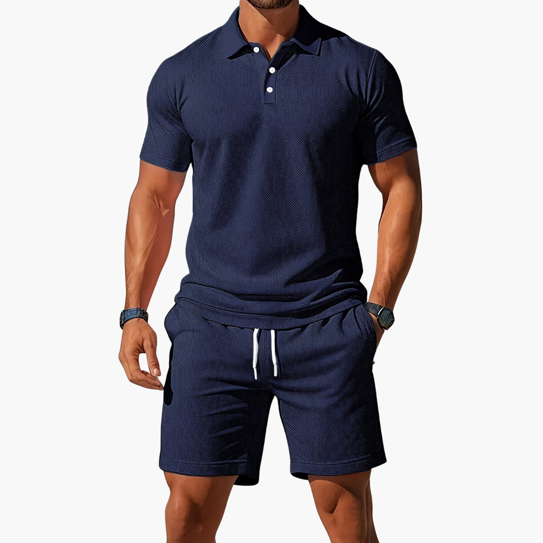 Men's Casual Polo Summer Set with Drawstring Shorts