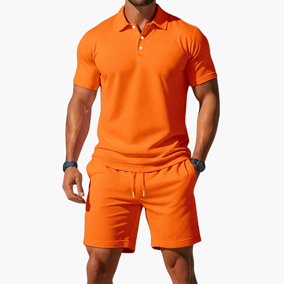 Men's Casual Polo Summer Set with Drawstring Shorts