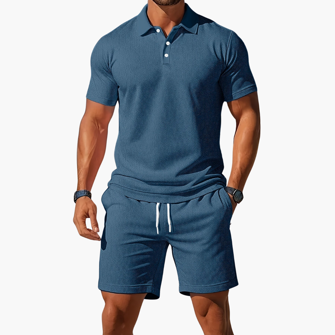 Men's Casual Polo Summer Set with Drawstring Shorts