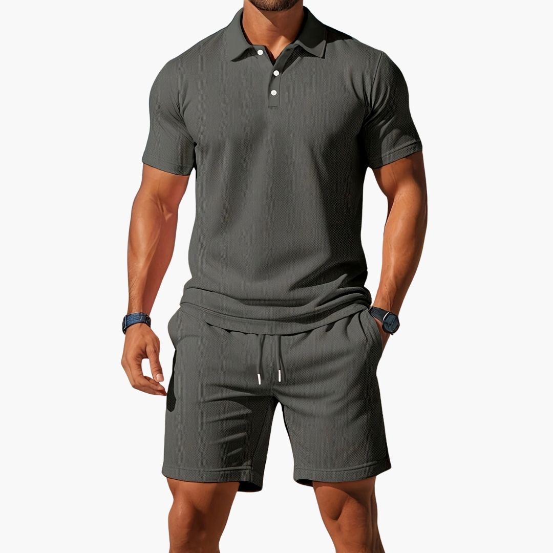 Men's Casual Polo Summer Set with Drawstring Shorts
