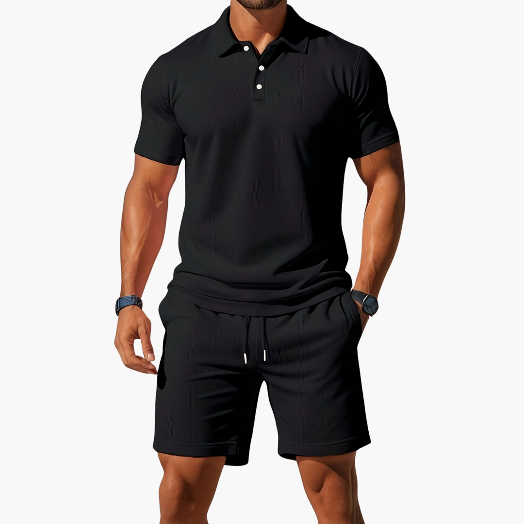 Men's Casual Polo Summer Set with Drawstring Shorts