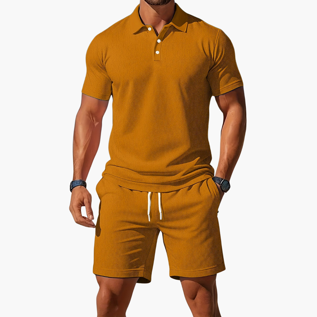 Men's Casual Polo Summer Set with Drawstring Shorts
