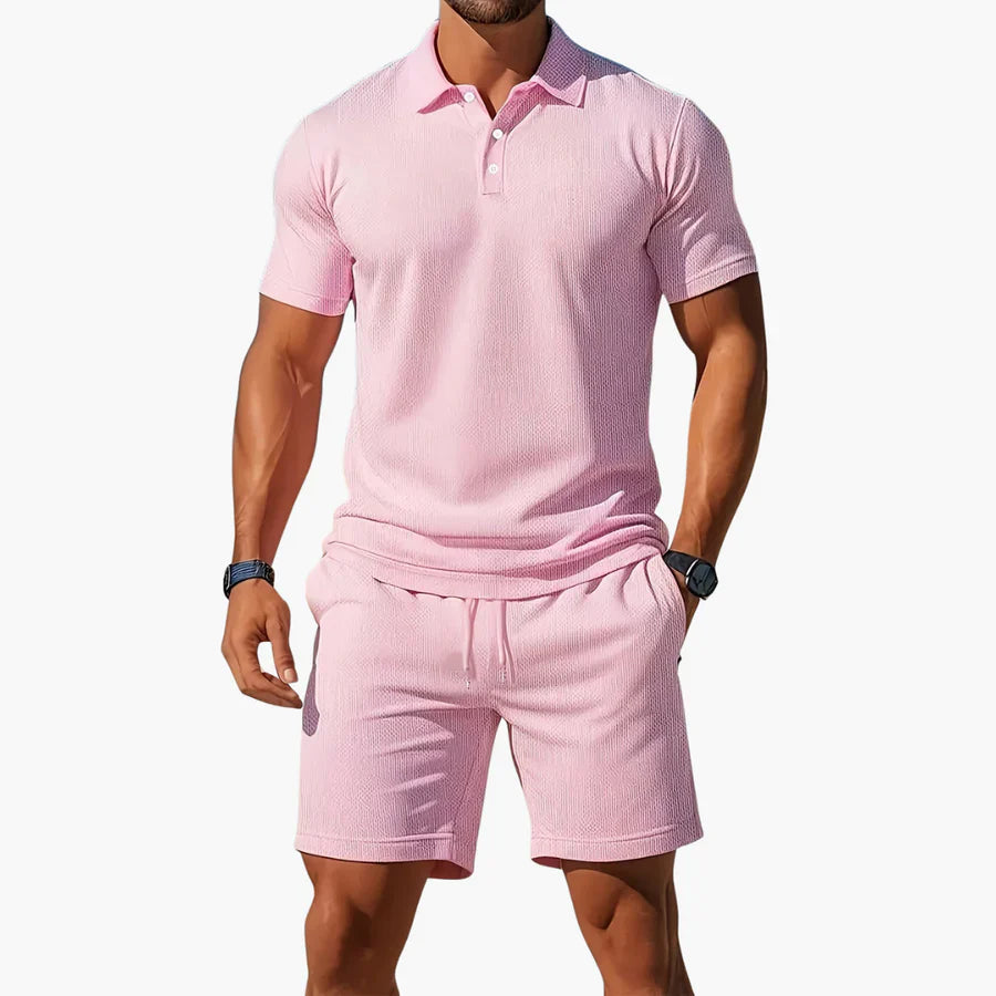 Men's Casual Polo Summer Set with Drawstring Shorts