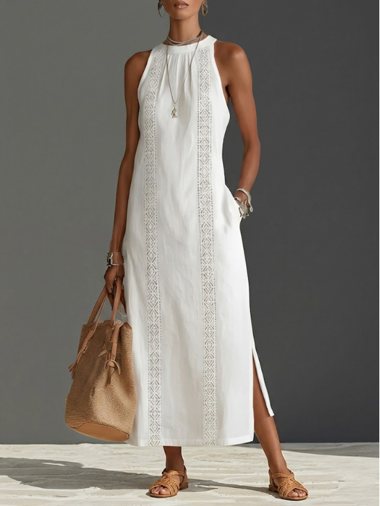 Women's Midi Dress Embroidered Sleeveless Floral Casual