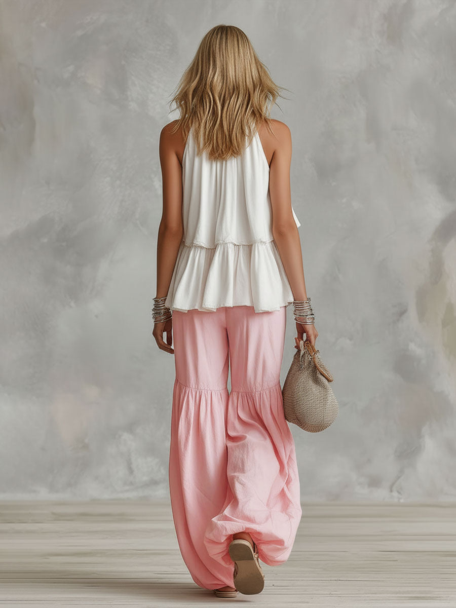 Women's Mock Neck Sleeveless Top Wide Leg Pants Set Casual Outfit