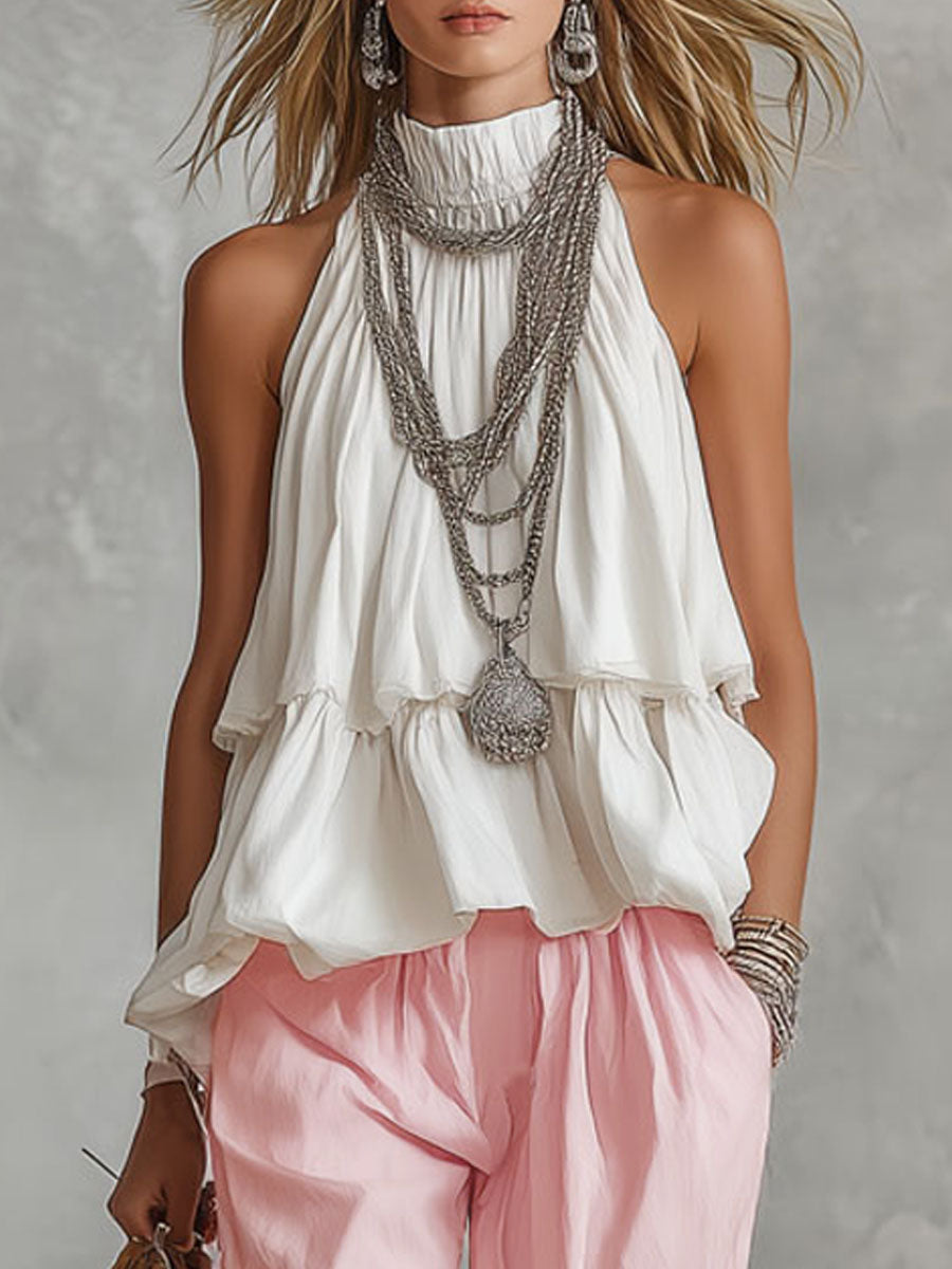 Women's Mock Neck Sleeveless Top Wide Leg Pants Set Casual Outfit