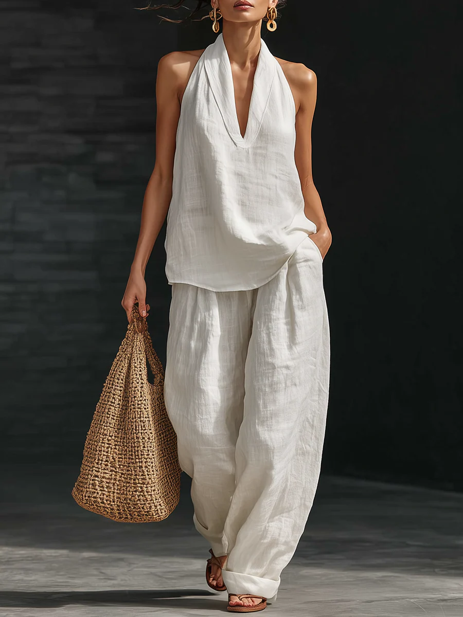 Women's Casual Two-Piece Set Halter Neckline Summer Outfit