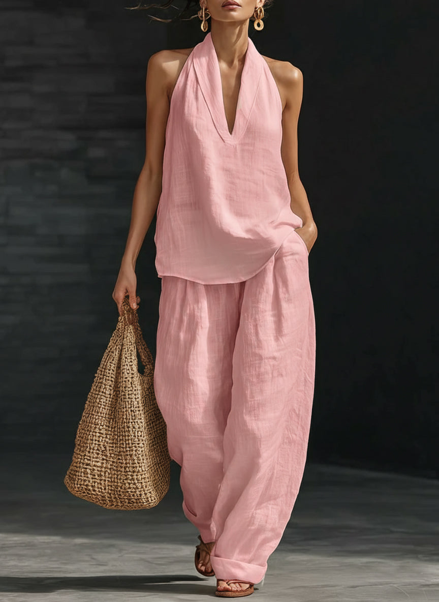 Women's Casual Two-Piece Set Halter Neckline Summer Outfit