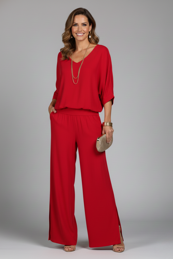 Women's V-Neck Wide Leg Set – Casual Outfit