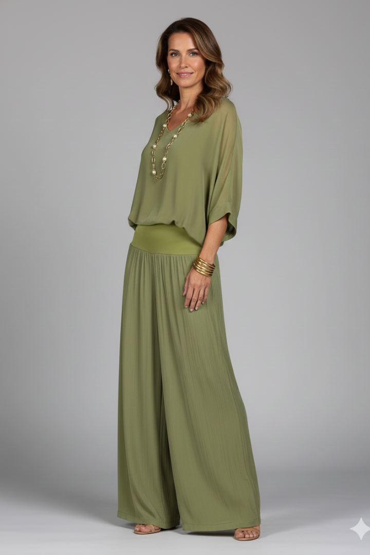 Women's V-Neck Wide Leg Set – Casual Outfit